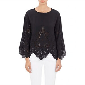 ULLA JOHNSON Althea Black Silk Eyelet Blouse. Quiet Luxury Old Money Size 2